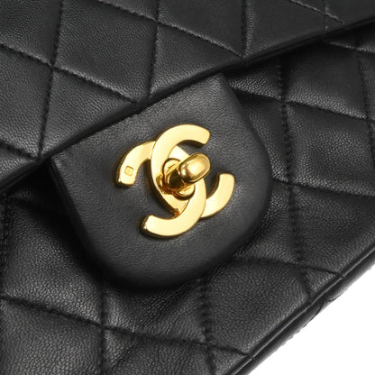 Chanel 1991-1994 Black Lambskin Medium Classic Double Flap Shoulder Bag