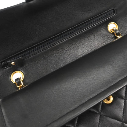 Chanel 1991-1994 Black Lambskin Medium Classic Double Flap Shoulder Bag