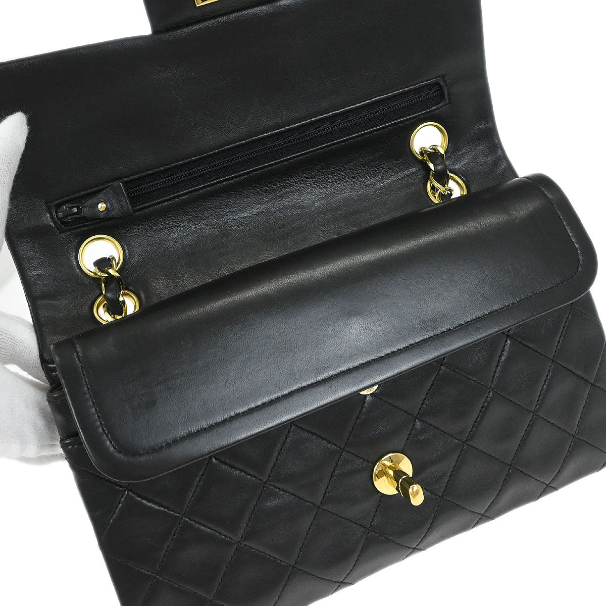 Chanel Black Lambskin Small Classic Double Flap Shoulder Bag