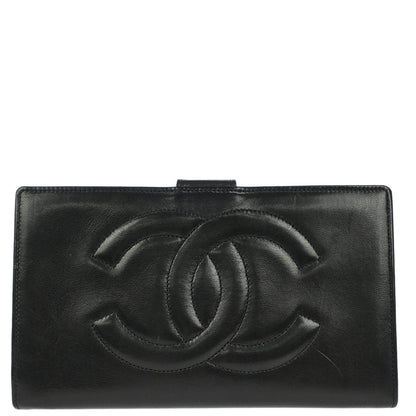 Chanel Black Lambskin Long Bifold Wallet
