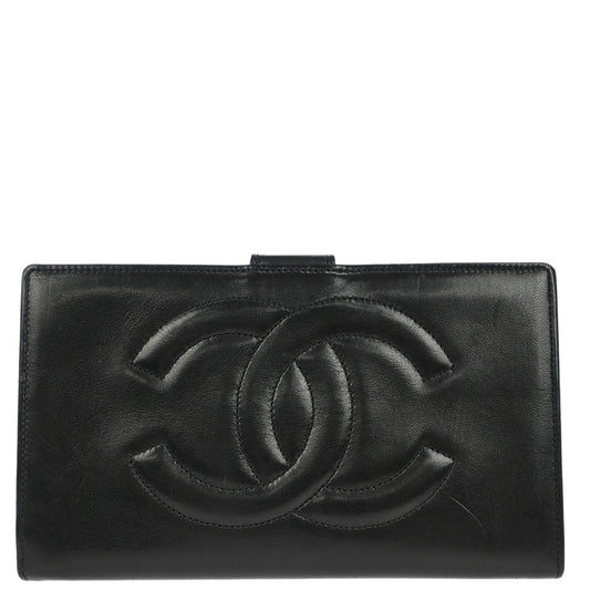 Chanel Black Lambskin Long Bifold Wallet