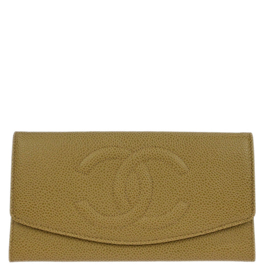 Chanel Beige Caviar Skin Long Wallet