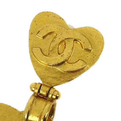 Chanel Heart Dangle Hoop Gold Clip-On Earrings 95P