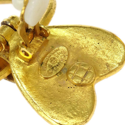 Chanel Heart Dangle Hoop Gold Clip-On Earrings 95P