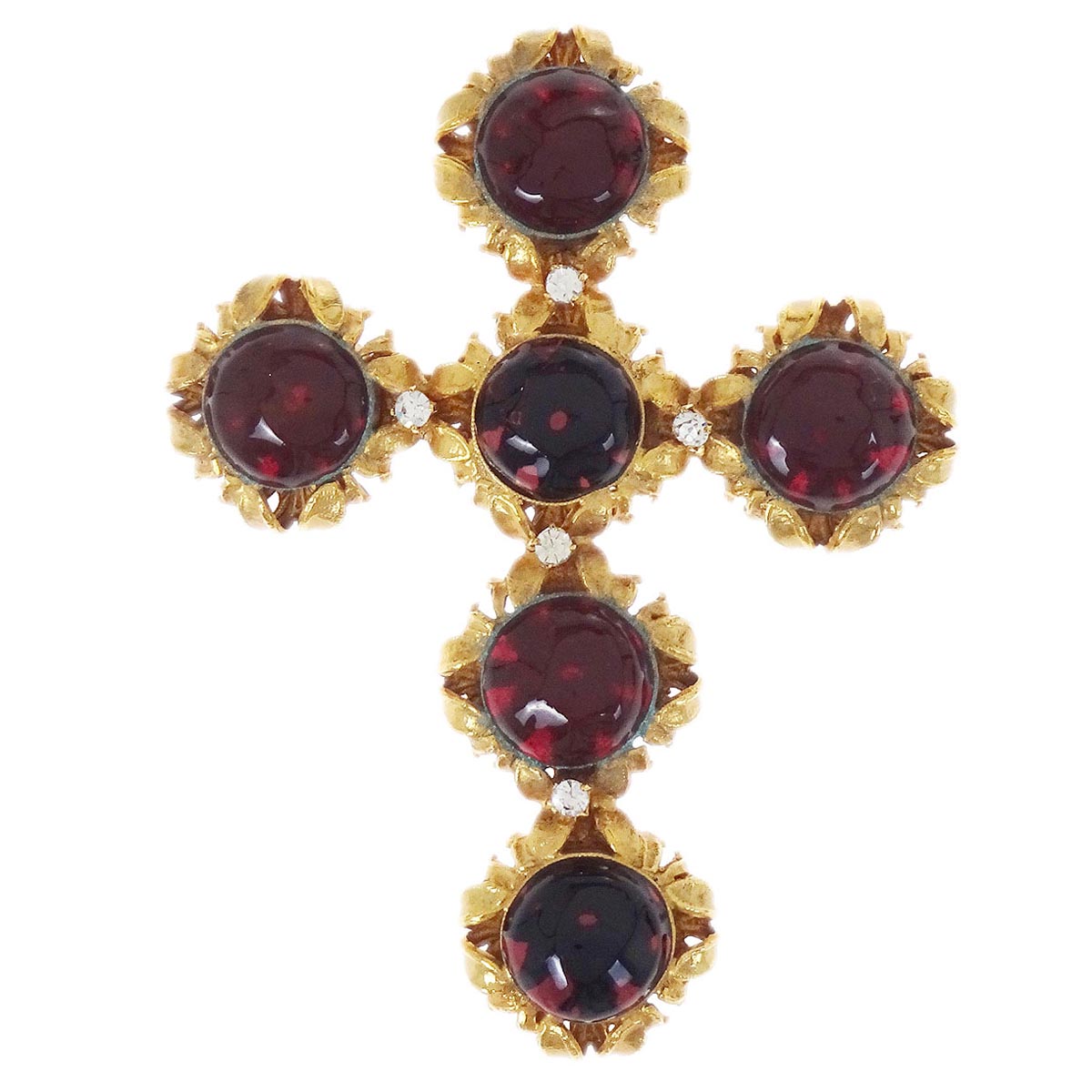Chanel Gripoix Brooch Pin Cross Gold Rhinestone 94A