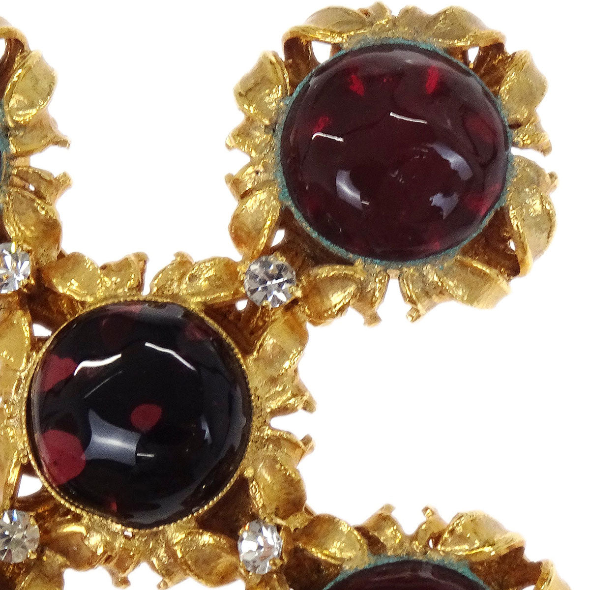 Chanel Gripoix Brooch Pin Cross Gold Rhinestone 94A