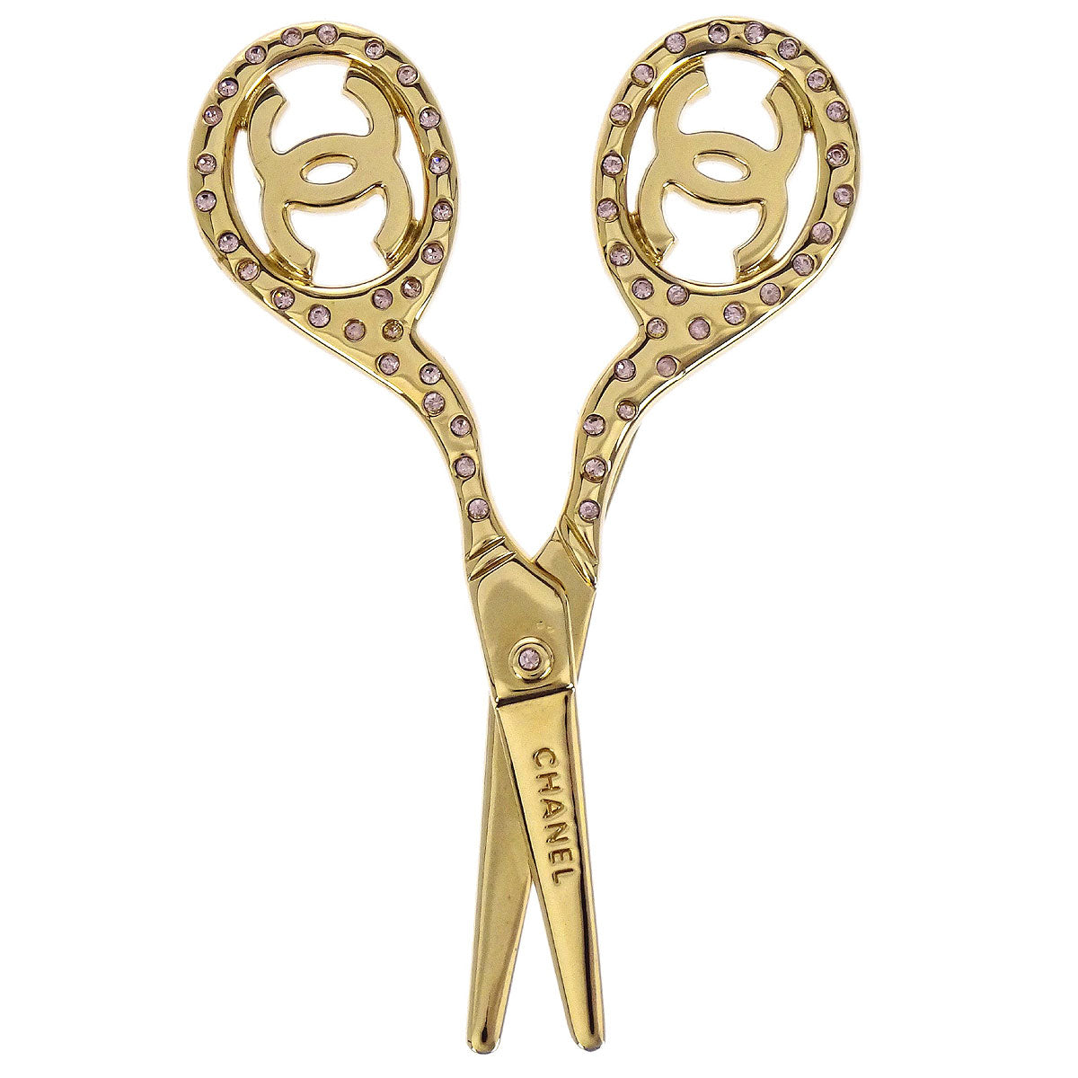 Chanel Scissors Brooch Pin Rhinestone Gold 02P