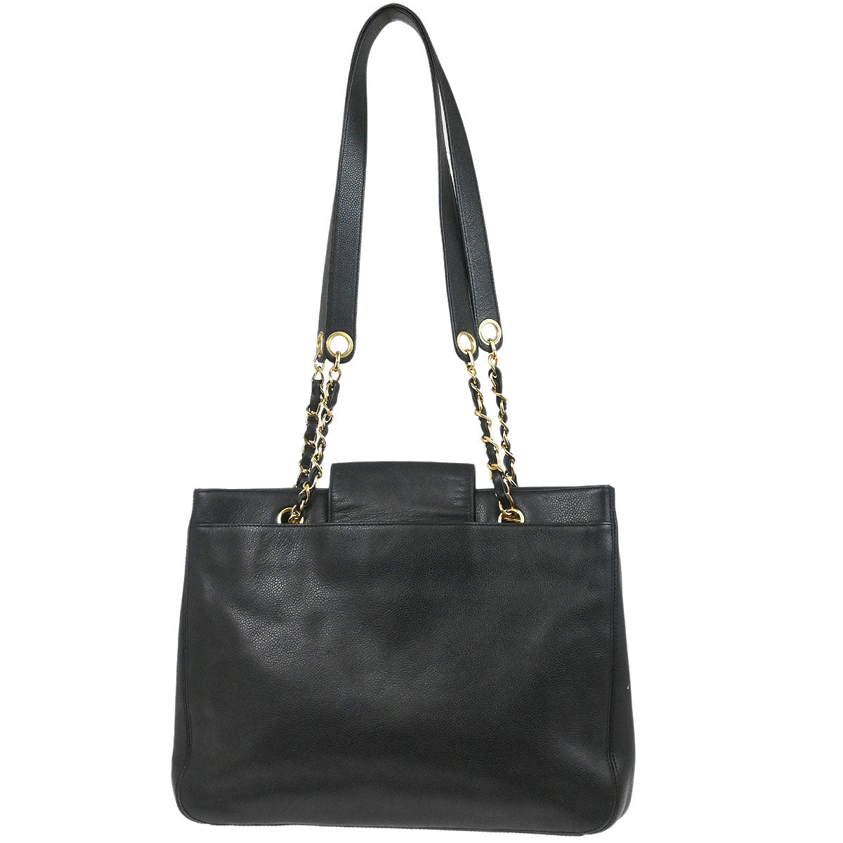 Chanel 1996-1997 Black Caviar Skin Chain Shoulder Tote Bag
