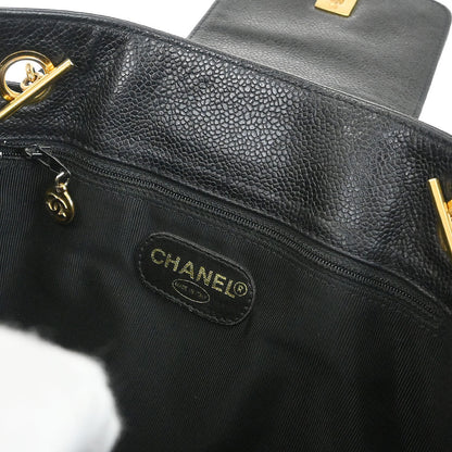 Chanel 1996-1997 Black Caviar Skin Chain Shoulder Tote Bag