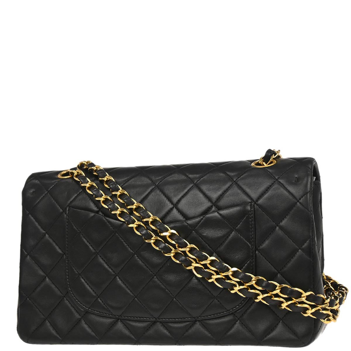 Chanel 1989-1991 Black Lambskin Medium Classic Double Flap Shoulder Bag