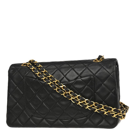 Chanel 1989-1991 Black Lambskin Medium Classic Double Flap Shoulder Bag
