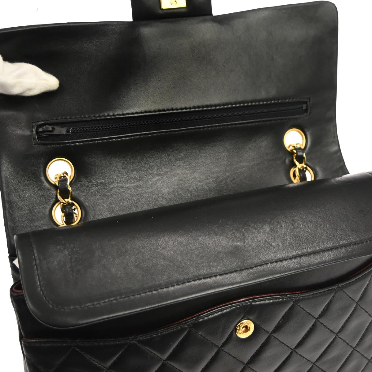 Chanel 1989-1991 Black Lambskin Medium Classic Double Flap Shoulder Bag