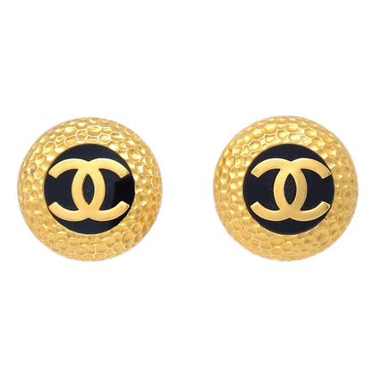 Chanel Button Clip-On Earrings Gold Black 29