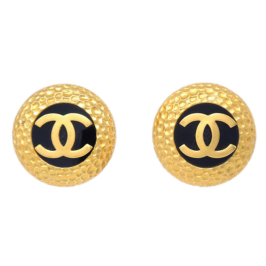 Chanel Button Clip-On Earrings Gold Black 29