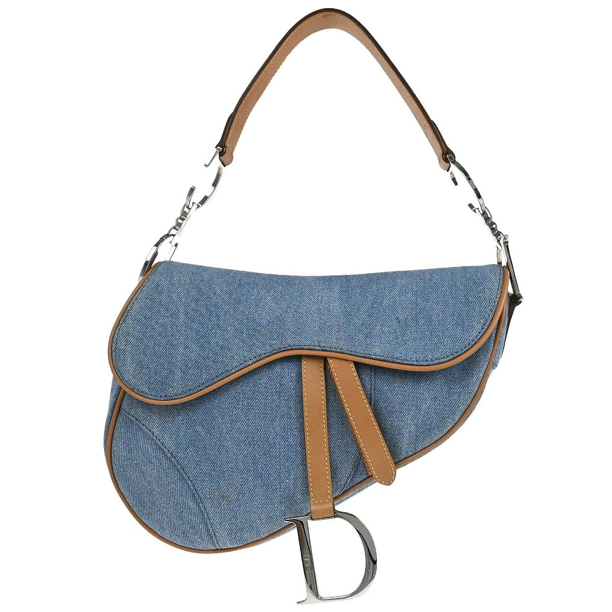 Christian Dior Light Blue Canvas Saddle Handbag