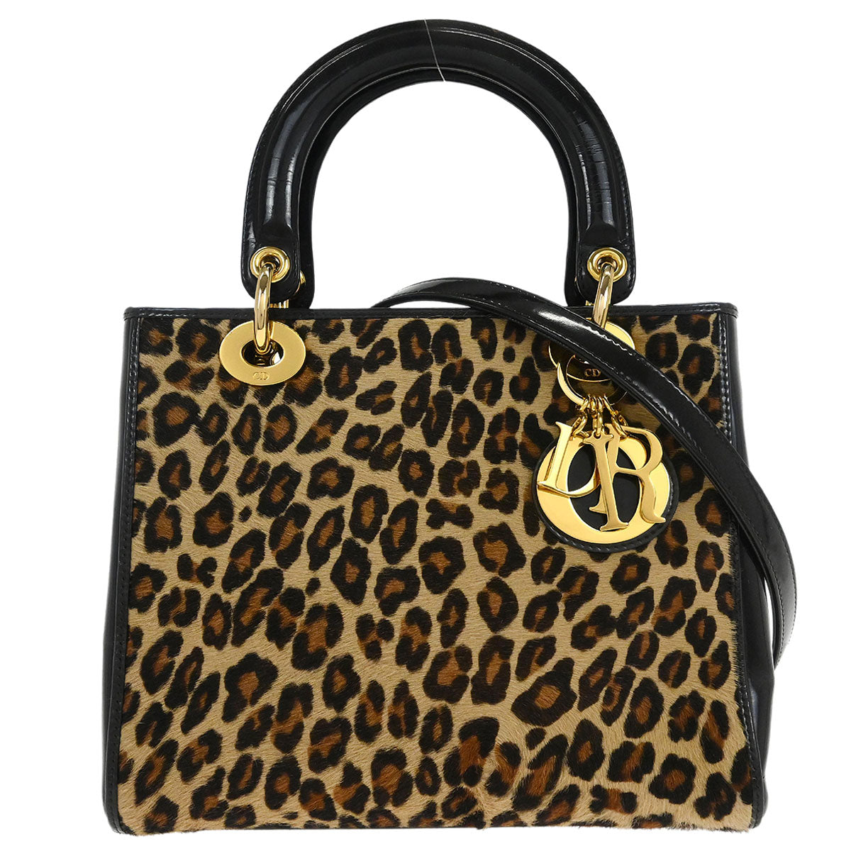 Christian Dior * 1997 Brown Pony Hair Leopard Medium Lady Dior 2way Shoulder Handbag