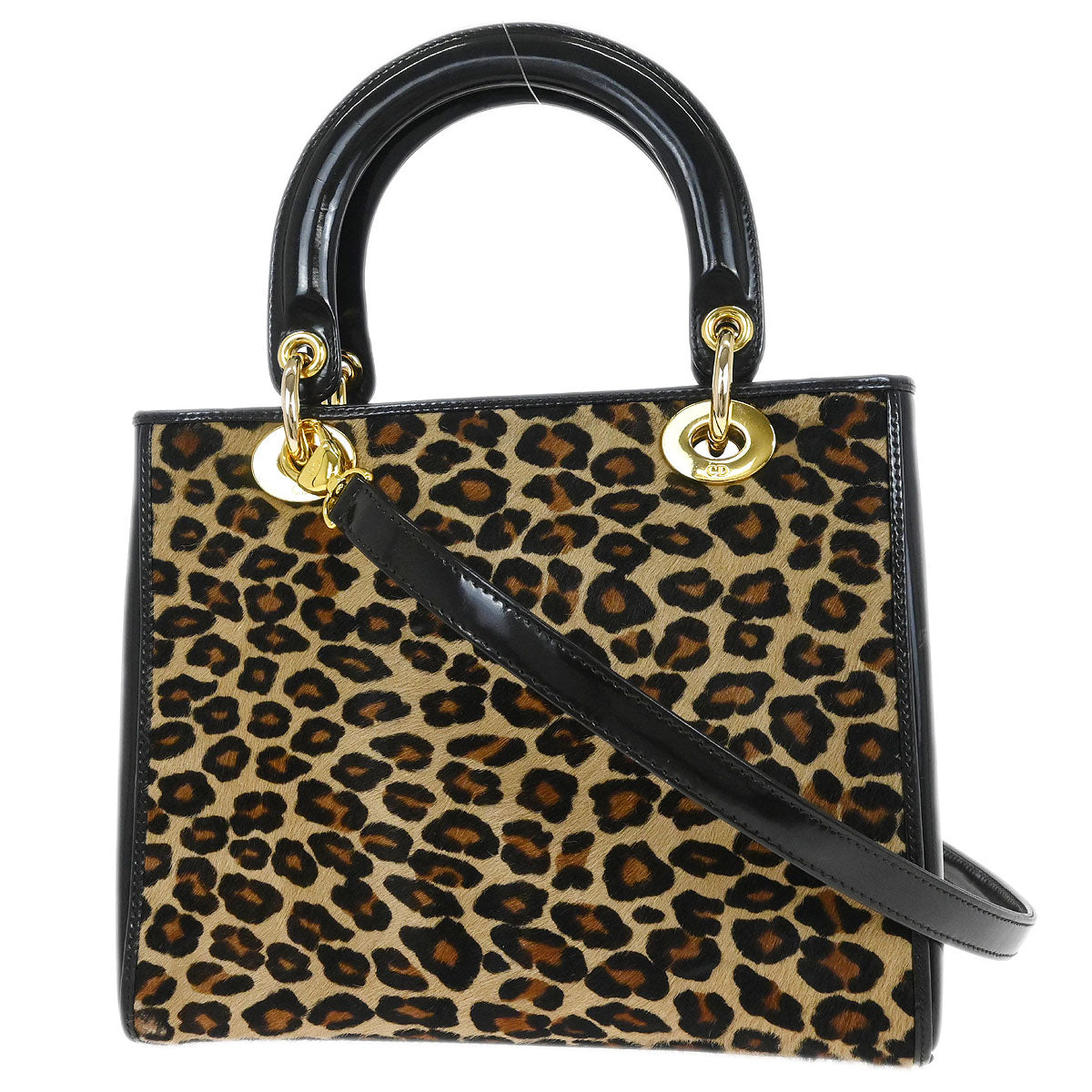 Christian Dior * 1997 Brown Pony Hair Leopard Medium Lady Dior 2way Shoulder Handbag