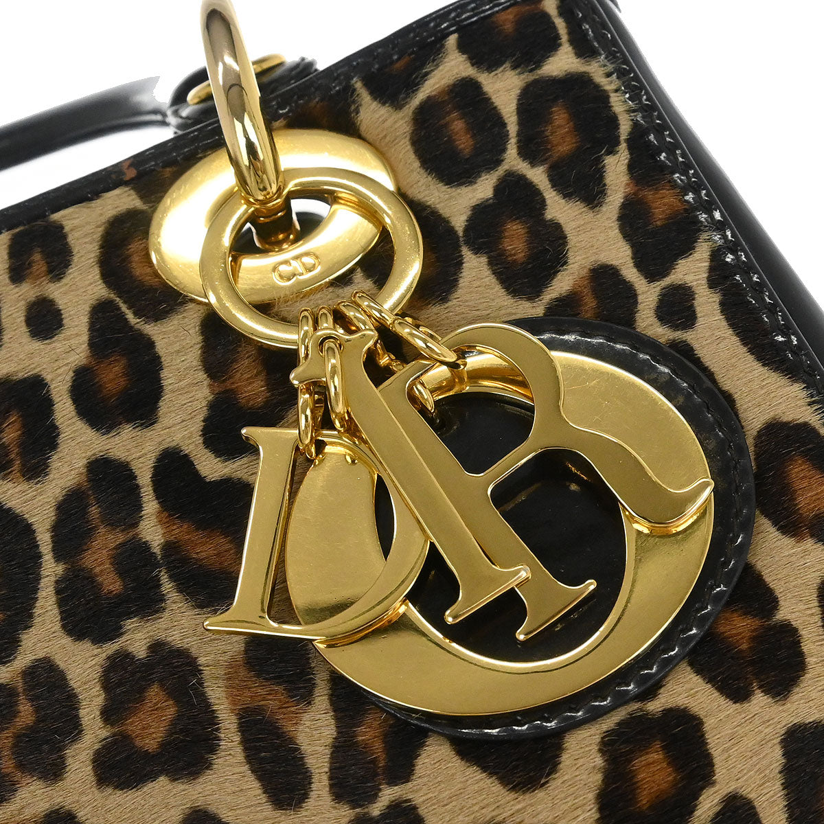 Christian Dior * 1997 Brown Pony Hair Leopard Medium Lady Dior 2way Shoulder Handbag