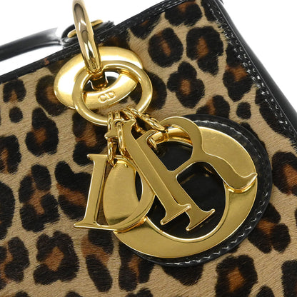 Christian Dior * 1997 Brown Pony Hair Leopard Medium Lady Dior 2way Shoulder Handbag
