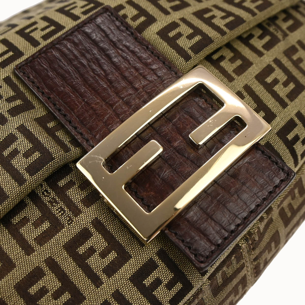 Fendi Beige Brown Zucchino Mamma Baguette Handbag
