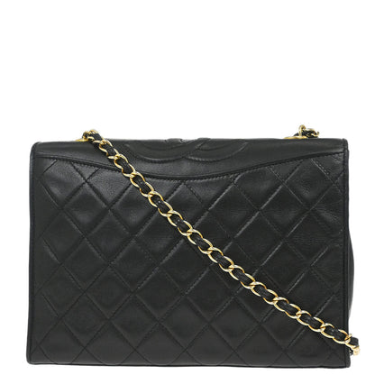 Chanel 1989-1991 Black Lambskin Full Flap Shoulder Bag