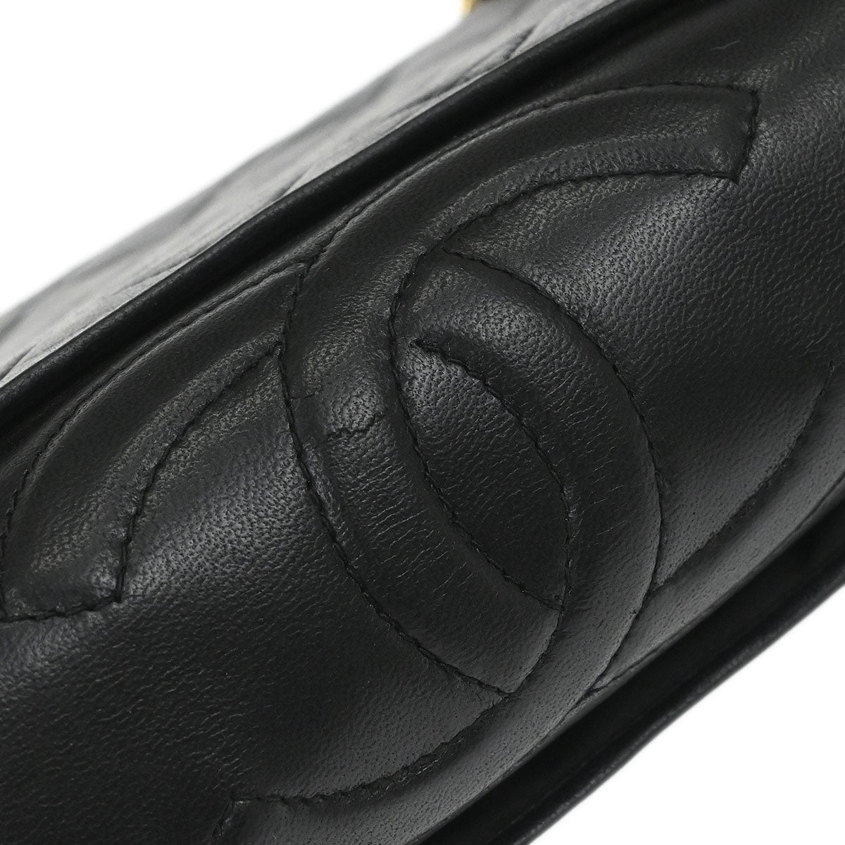 Chanel 1989-1991 Black Lambskin Full Flap Shoulder Bag