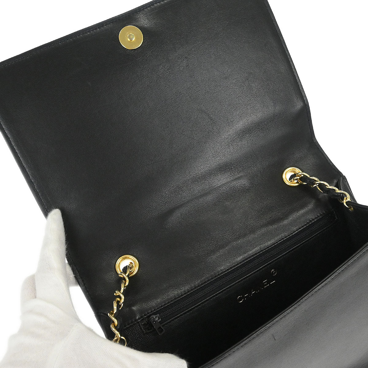 Chanel 1989-1991 Black Lambskin Full Flap Shoulder Bag
