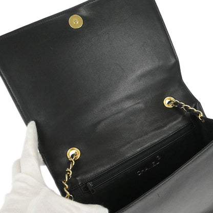 Chanel 1989-1991 Black Lambskin Full Flap Shoulder Bag
