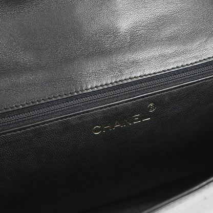 Chanel 1989-1991 Black Lambskin Full Flap Shoulder Bag