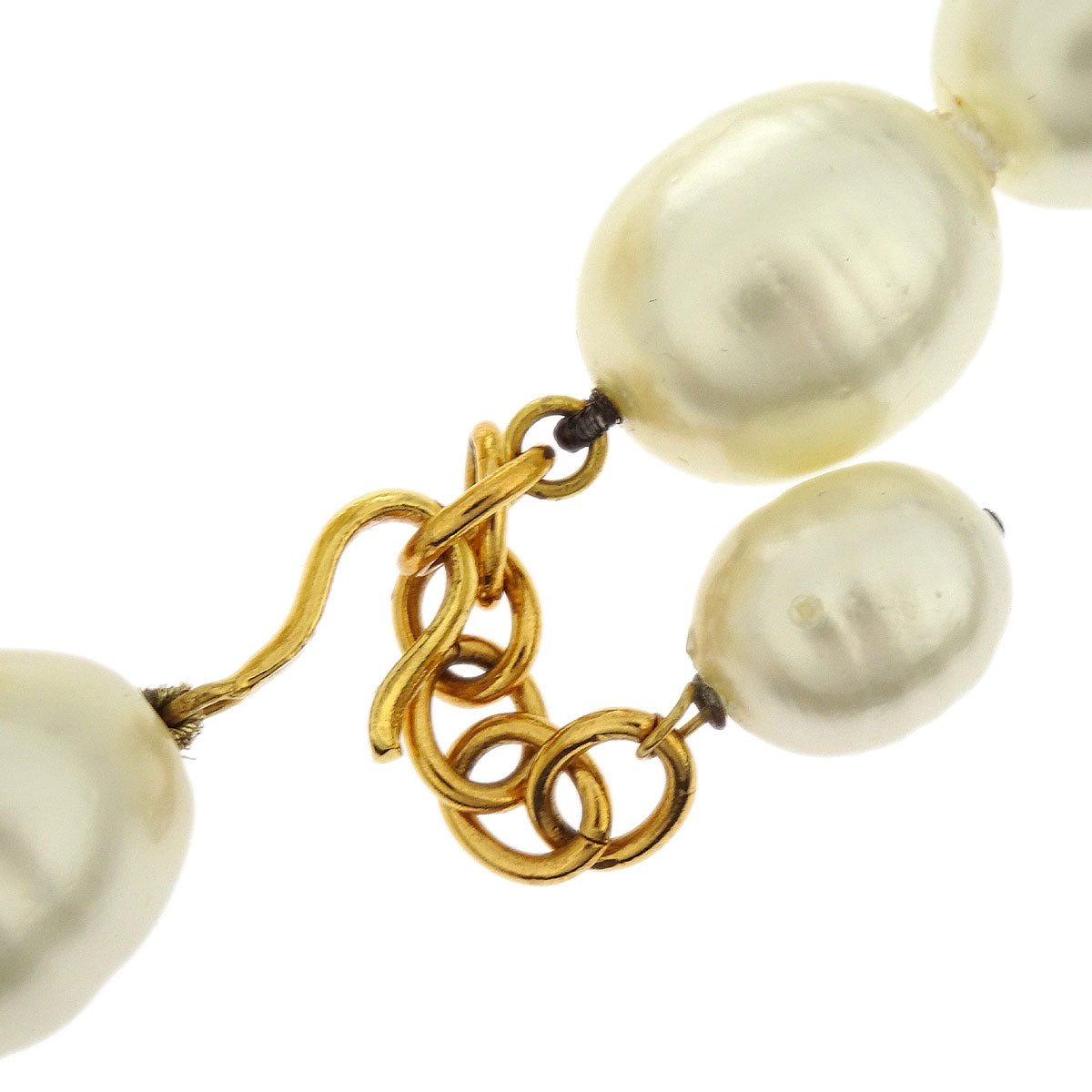 Chanel Costume Pearl Chain Necklace Gold 97A