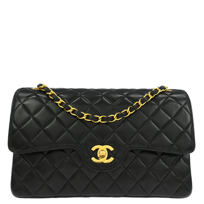 Chanel Black Lambskin Medium Double Flap Shoulder Bag