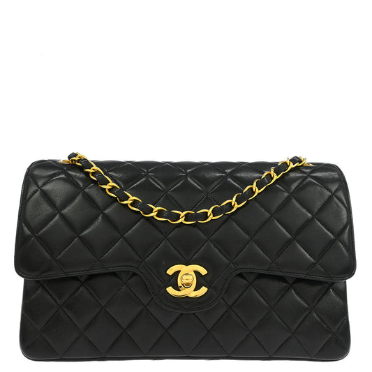 Chanel Black Lambskin Medium Double Flap Shoulder Bag