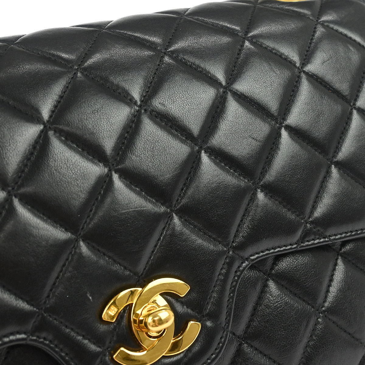 Chanel Black Lambskin Medium Double Flap Shoulder Bag