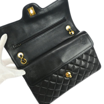 Chanel Black Lambskin Medium Double Flap Shoulder Bag