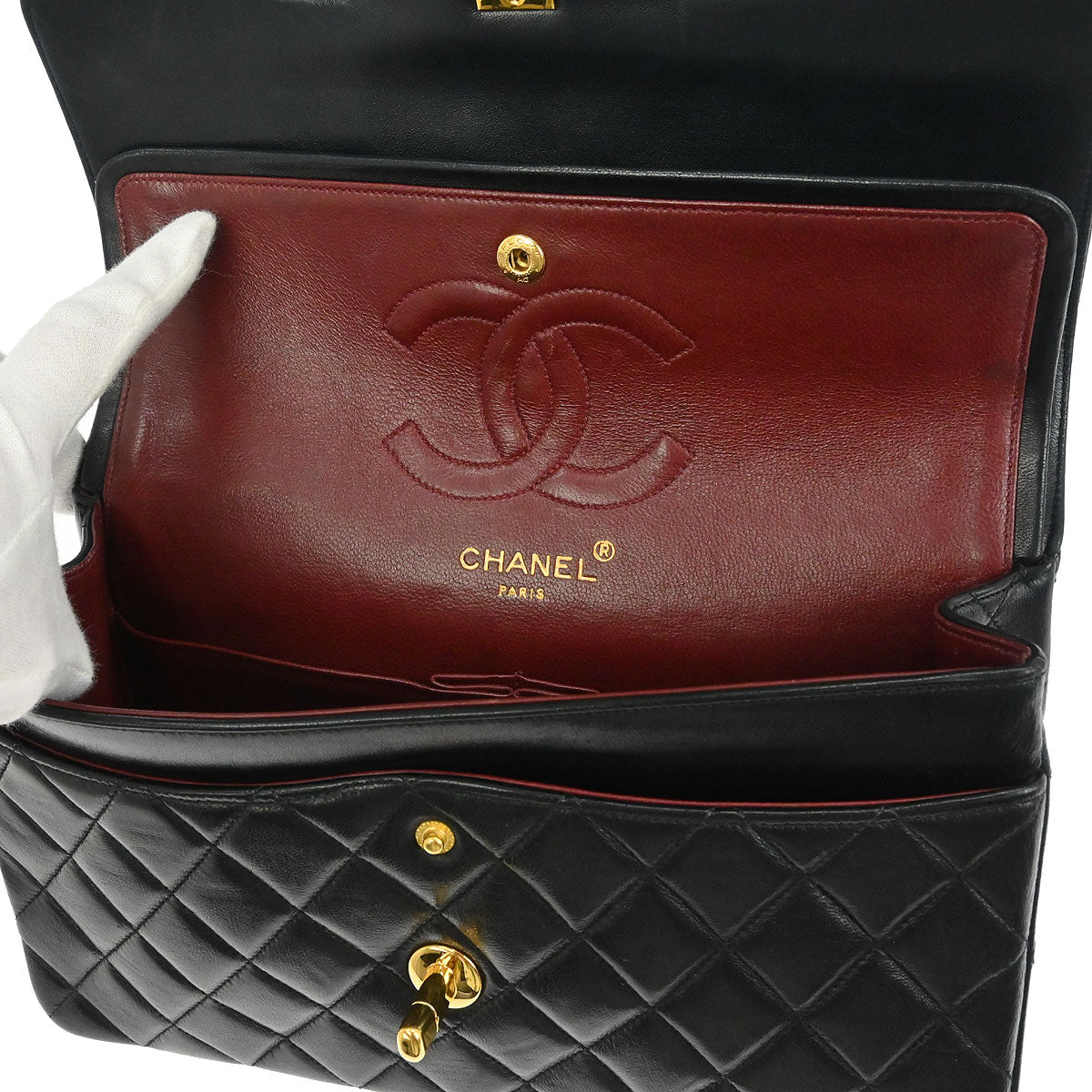 Chanel Black Lambskin Medium Double Flap Shoulder Bag