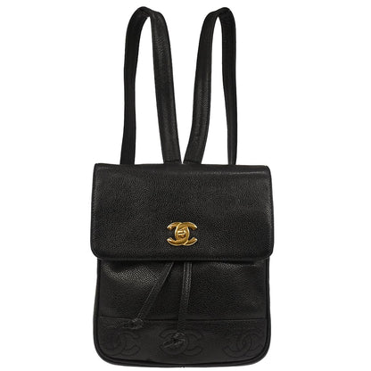 Chanel 1996-1997 Black Caviar Skin Triple CC Backpack