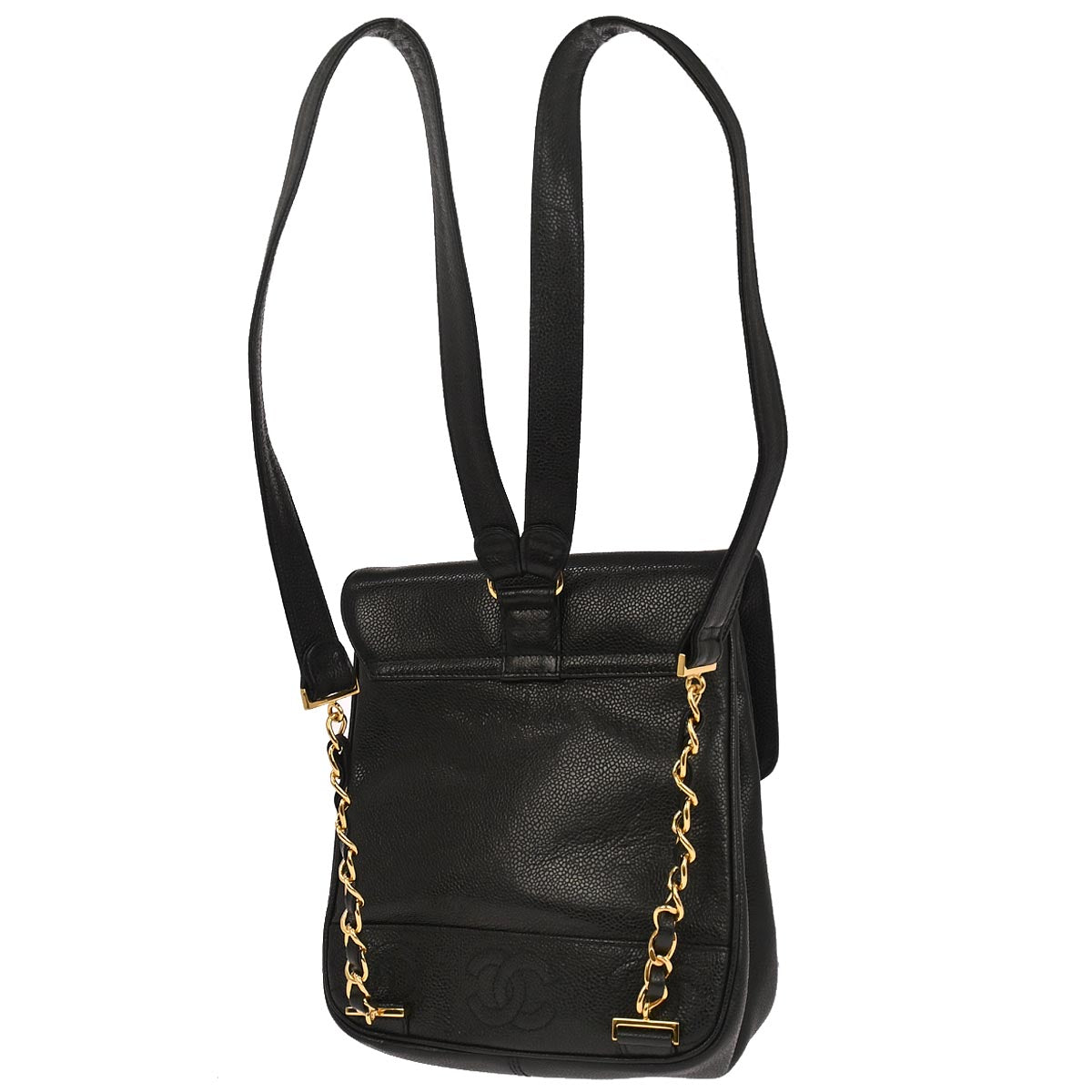 Chanel 1996-1997 Black Caviar Skin Triple CC Backpack
