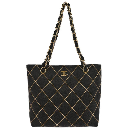 Chanel Gray Wool Wild Stitch Chain Handbag