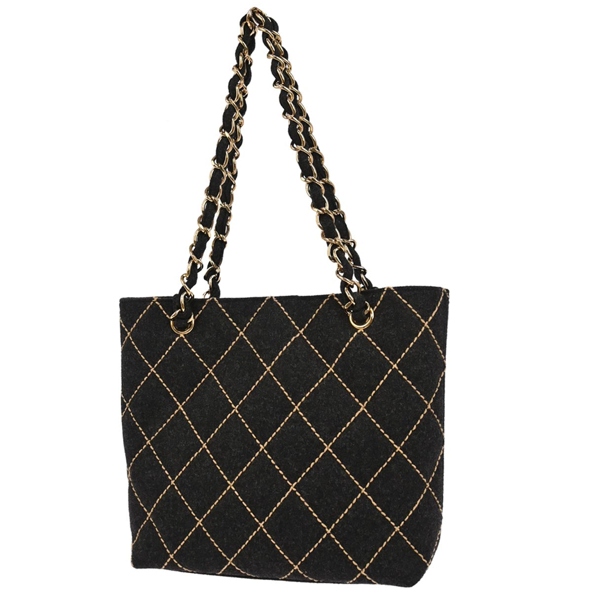 Chanel Gray Wool Wild Stitch Chain Handbag