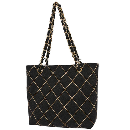 Chanel Gray Wool Wild Stitch Chain Handbag