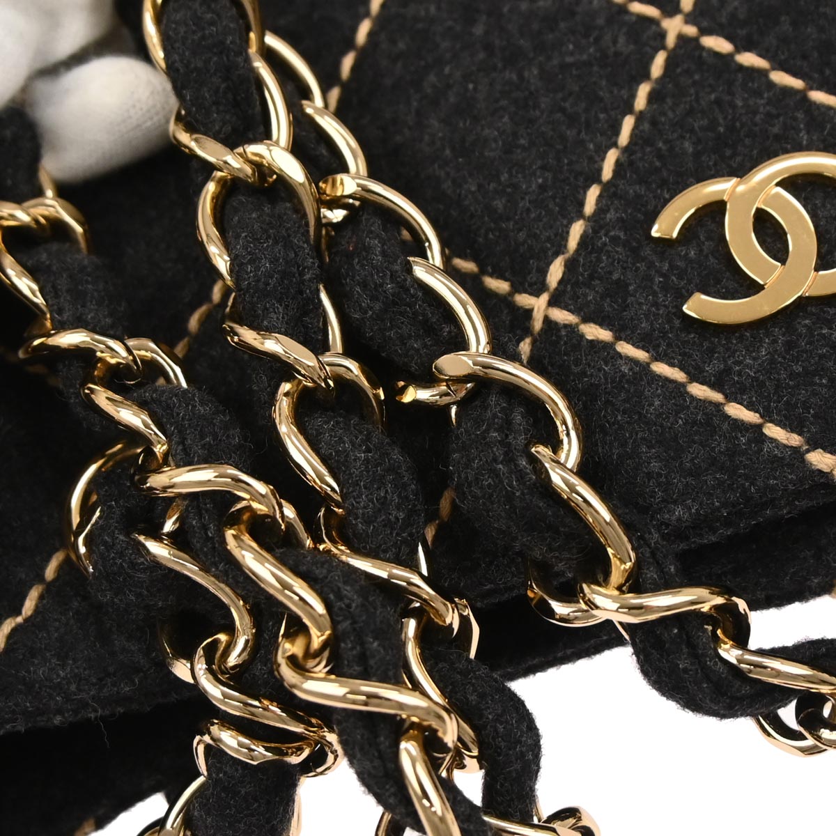 Chanel Gray Wool Wild Stitch Chain Handbag