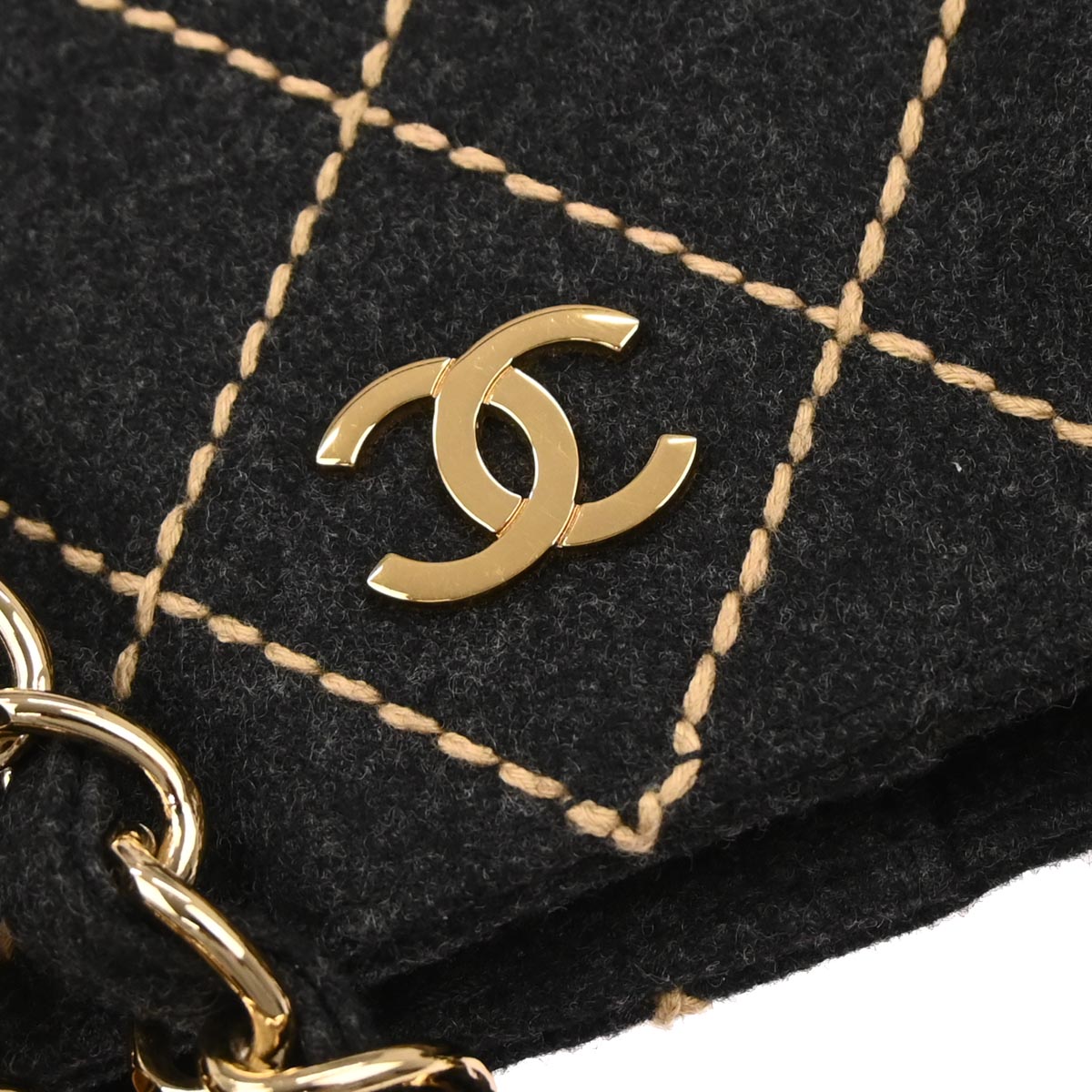Chanel Gray Wool Wild Stitch Chain Handbag