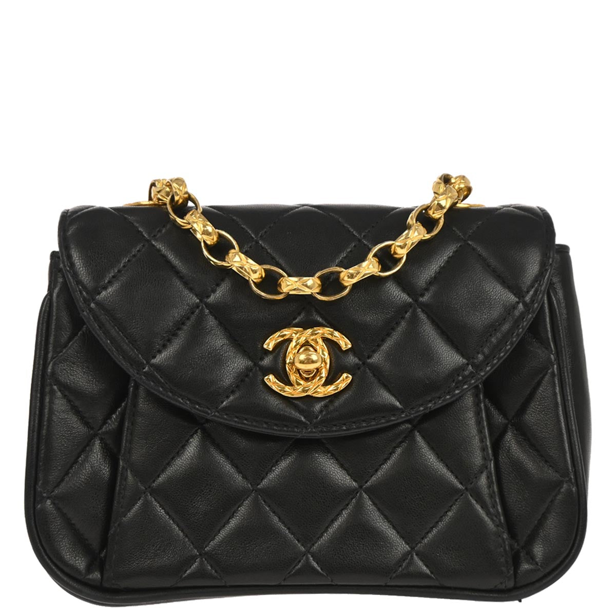 Chanel 1991-1994 Black Lambskin Crossbody Shoulder Bag