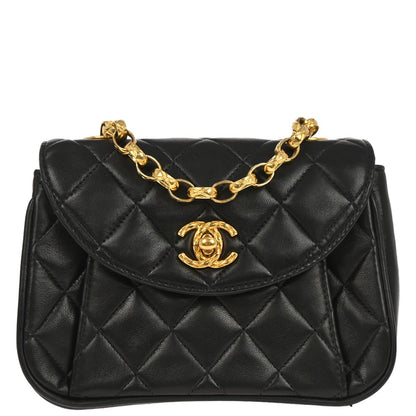 Chanel 1991-1994 Black Lambskin Crossbody Shoulder Bag