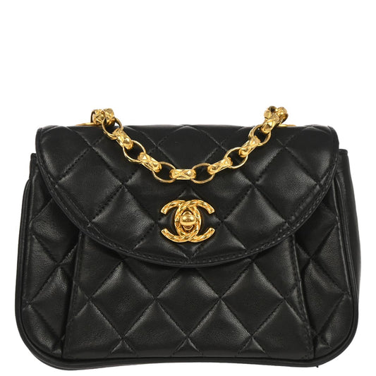 Chanel 1991-1994 Black Lambskin Crossbody Shoulder Bag