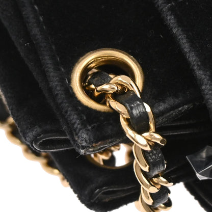 Chanel Black Velvet Choco Bar Accordion Flap Mademoiselle Lock Shoulder Bag