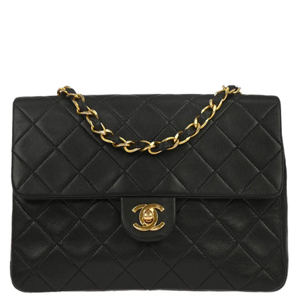 Chanel 1989-1991 Black Lambskin Classic Square Flap Shoulder Bag