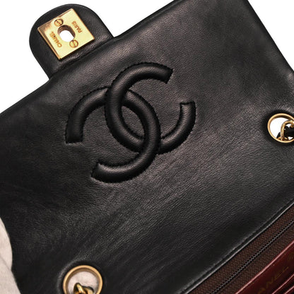 Chanel 1989-1991 Black Lambskin Classic Square Flap Shoulder Bag