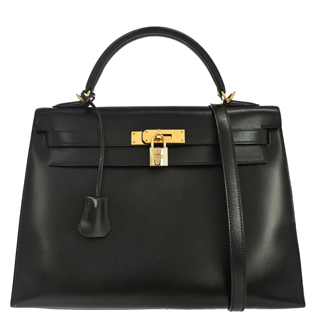 Hermes Black Box Calf Kelly 32 Sellier 2way Shoulder Handbag