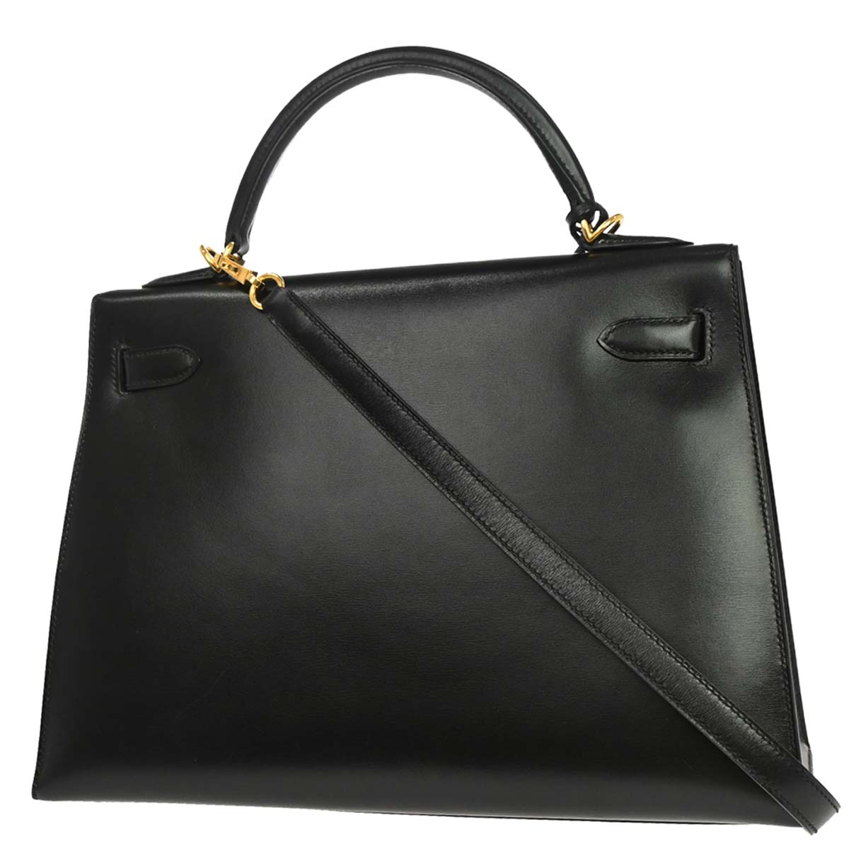 Hermes Black Box Calf Kelly 32 Sellier 2way Shoulder Handbag